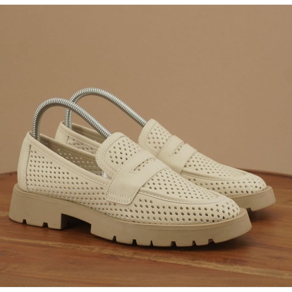 Cream Perforated Loafers